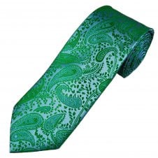 Tresanti Celeste Silver & Green Paisley Pattern Men's Silk Tie