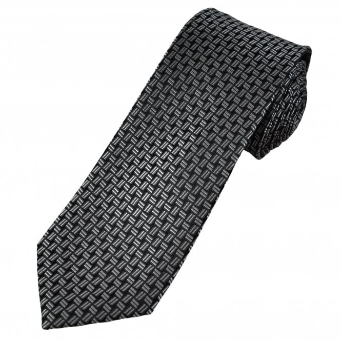 Tresanti Celeste Silver, Grey & Black Checked Stripe Men's Silk Designer Tie