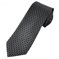 Tresanti Celeste Silver, Grey & Black Checked Stripe Men's Silk Designer Tie