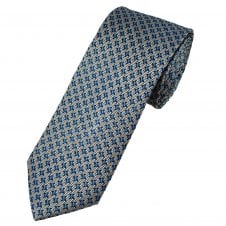Tresanti Celeste Silver Grey, Navy & Light Blue Patterned Men's Silk Designer Tie