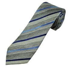 Tresanti Celeste Silver, Grey, Navy, Light Blue & White Striped Men's Silk Designer Tie