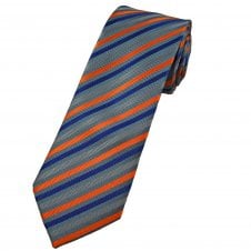 Tresanti Celeste Silver Grey, Navy, Silver & Orange Striped Men's Designer Silk Tie