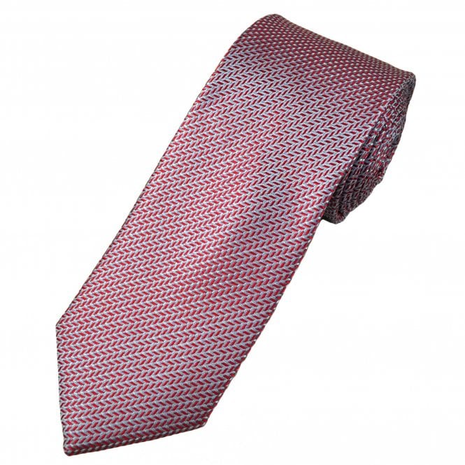 Tresanti Celeste Silver, Grey & Red Chevron Pattern Men's Silk Tie