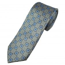 Tresanti Celeste Silver Grey & Shades of Blue Circle Patterned Men's Silk Designer Tie