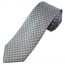 Tresanti Celeste Silver, Grey, White & Navy Blue Circle Pattern Men's Silk Designer Tie