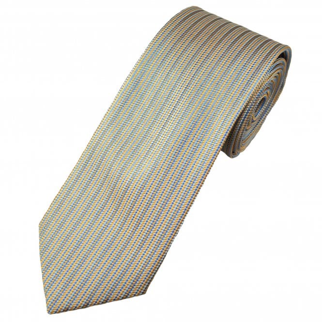 Tresanti Celeste Silver, Light Blue & Mustard Gold Vertical Stripe Pattern Men's Silk Tie