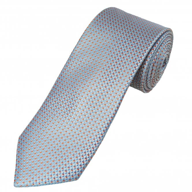 Tresanti Celeste Silver, Light Blue & Orange Patterned Men's Silk Tie