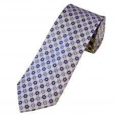 Tresanti Celeste Silver, Lilac & Navy Patterned Narrow Men's Silk Tie
