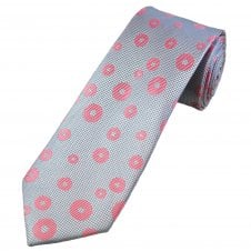 Tresanti Celeste Silver, Lilac & Pink Circle Pattern Men's Silk Designer Tie