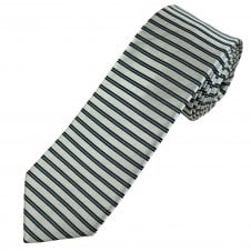 Tresanti Celeste Silver, Navy Blue & Sky Blue Horizontal Stripe Men's Silk Tie