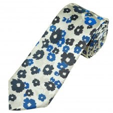 Tresanti Celeste Silver, Navy & Royal Flower Patterned Men's Silk Tie