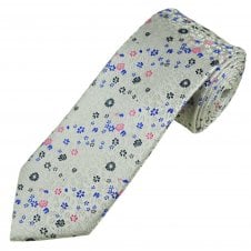 Tresanti Celeste Silver, Navy, Royal & Pink Flower Patterned Men's Silk Tie