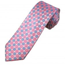 Tresanti Celeste Silver, Pink & Blue Floral Motif Pattern Men's Silk Tie