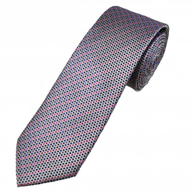 Tresanti Celeste Silver, Pink, Purple & Navy Blue Dot Pattern Men's Silk Designer Tie