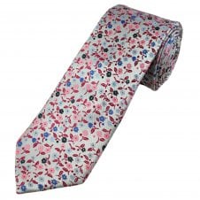 Tresanti Celeste Silver, Red, Navy, Pink & Blue Floral Pattern Men's Silk Designer Tie