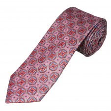 Tresanti Celeste Silver, Red, Pink & Blue Patterned Men's Silk Tie