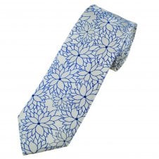 Tresanti Celeste Silver & Royal Blue Flower Patterned Men's Silk Tie