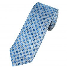 Tresanti Celeste Silver, Royal Blue, Light Blue & Orange Circle Patterned Men's Silk Tie