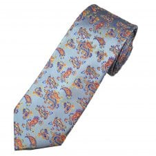 Tresanti Celeste Silver, Royal Blue, Orange & Yellow Paisley Pattern Men's Silk Tie