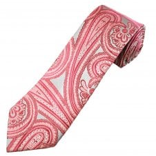 Tresanti Celeste Silver & Shades of Pink Paisley Men's Silk Designer Tie