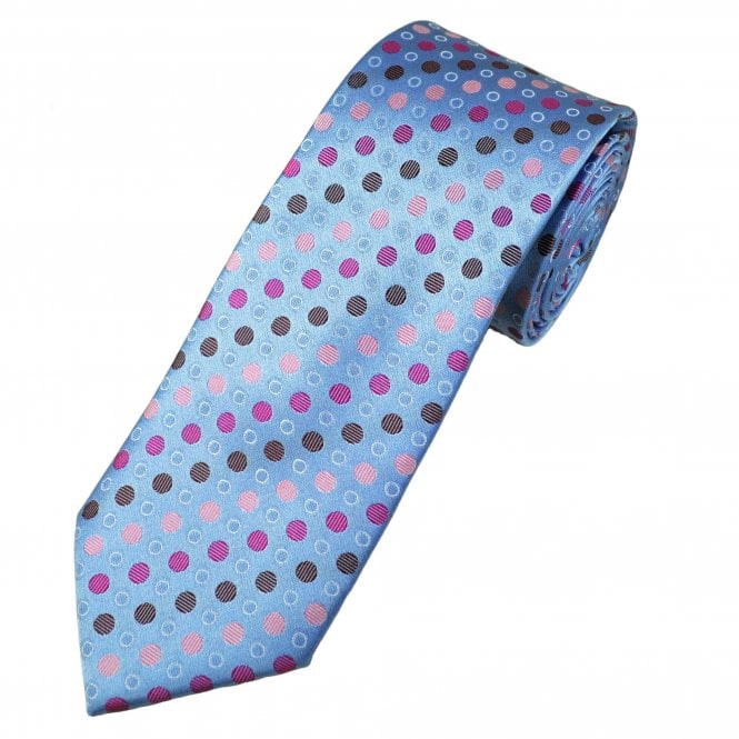 Tresanti Celeste Sky Blue, Baby Pink, Fuchsia Pink, Burgundy & White Circle Pattern Men's Silk Tie