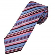 Tresanti Celeste Sky Blue, Burgundy, Red, Pink, Silver & White Striped Men's Silk Tie