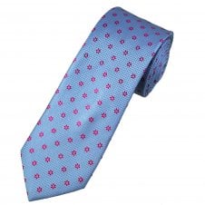 Tresanti Celeste Sky Blue & Fuchsia Pink Flower Pattern Men's Silk Tie