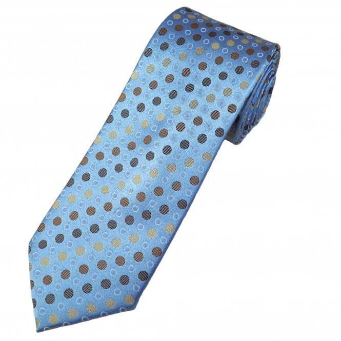 Tresanti Celeste Sky Blue, Gold, Brown, Chocolate & White Circle Pattern Men's Silk Tie