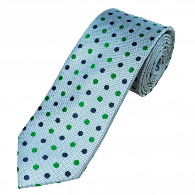Tresanti Celeste Sky Blue, Green & Navy Blue Polka Dot Men's Silk Tie