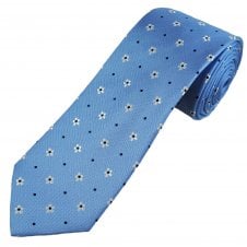 Tresanti Celeste Sky Blue, Navy Blue & White Flower & Polka Dot Pattern Men's Silk Tie