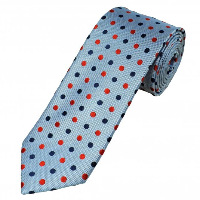 Tresanti Celeste Sky Blue, Navy & Red Polka Dot Men's Silk Tie