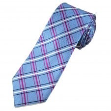 Tresanti Celeste Sky Blue, Navy, White & Fuchsia Pink Checked Men's Silk Tie