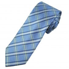 Tresanti Celeste Sky Blue, Navy, White & Lemon Checked Men's Silk Tie