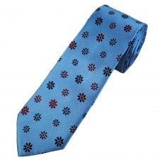 Tresanti Celeste Sky Blue, Navy & Wine Red Flower Pattern Men's Silk Tie