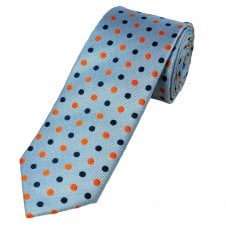 Tresanti Celeste Sky Blue, Orange & Navy Blue Polka Dot Men's Silk Tie