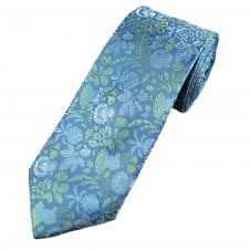 Tresanti Celeste Sky Blue, Pale Yellow & White Flower & Leaves Pattern Men's Silk Tie