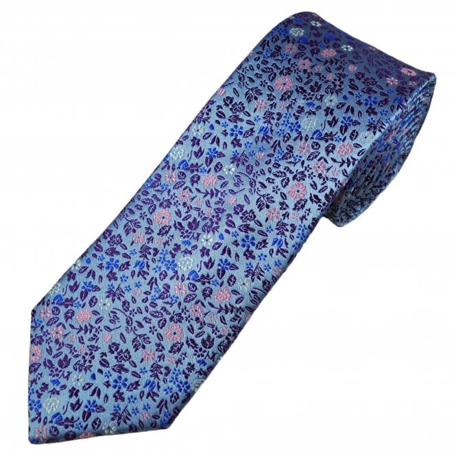 Tresanti Celeste Sky Blue, Pink, White, Royal Blue & Purple Men's Silk Designer Tie