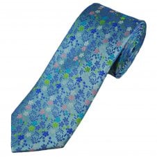 Tresanti Celeste Sky, Blue, Purple, Green, Pink & White Floral Pattern Men's Silk Designer Tie