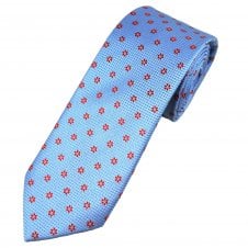 Tresanti Celeste Sky Blue & Red Flower Pattern Men's Silk Tie