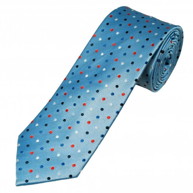 Tresanti Celeste Sky Blue, Red, Navy, Dark Royal Blue & Silver Polka Dot Men's Silk Tie