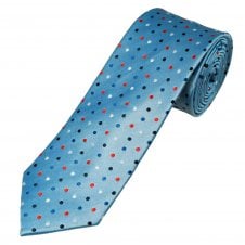 Tresanti Celeste Sky Blue, Red, Navy, Dark Royal Blue & Silver Polka Dot Men's Silk Tie
