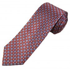 Tresanti Celeste Sky Blue, Red & Pink Square Pattern Men's Silk Tie