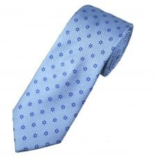 Tresanti Celeste Sky Blue & Royal Blue Flower Pattern Men's Silk Tie