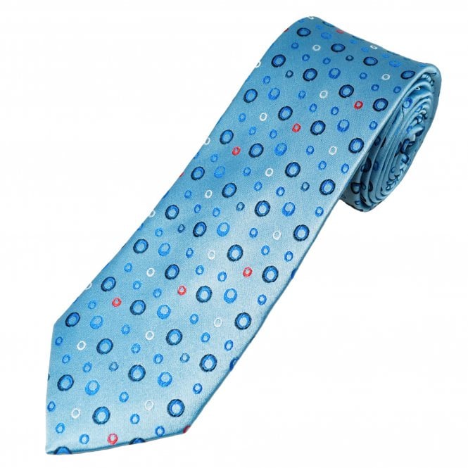 Tresanti Celeste Sky Blue, Royal Blue, Navy, Red & White Circles Patterned Men's Silk Tie