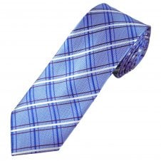 Tresanti Celeste Sky Blue, Royal Blue, White & Aubergine Checked Men's Silk Tie