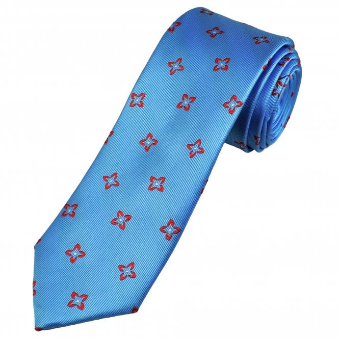 Tresanti Celeste Sky Blue & Scarlet Red Patterned Men's Silk Tie