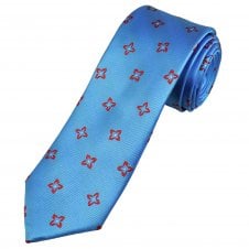 Tresanti Celeste Sky Blue & Scarlet Red Patterned Men's Silk Tie