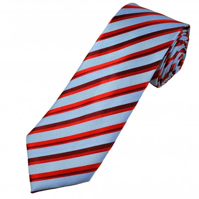Tresanti Celeste Sky Blue, Silver, Red & Burgundy Striped Men's Silk Tie