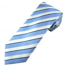 Tresanti Celeste Sky Blue, Silver White & Navy Striped Men's Silk Designer Tie
