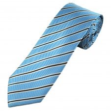 Tresanti Celeste Sky Blue, White, Navy Blue & Brown Striped Men's Silk Designer Tie